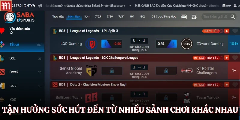 Thể Thao M88 2 Tận hưởng sức hút đến từ nhiều sảnh chơi khác nhau